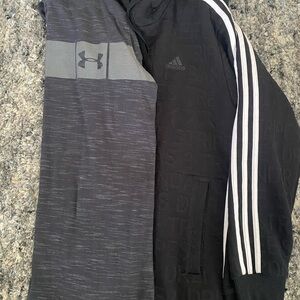 Under Armour Gray Long sleeve hoody tshirt, and Adidas Black Stripe Hoody